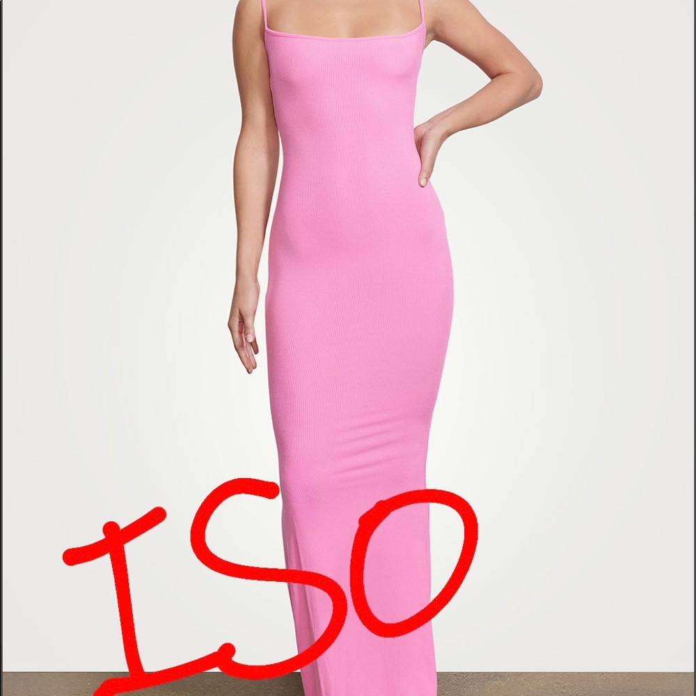 Skims bubblegum soft lounge long slip dress